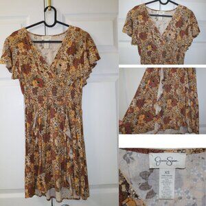 Beautiful Jessica Simpson Brown, Gold and Orange Floral Dress